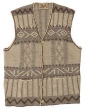 S.MORITZ Mens Sleeveless Cardigan Sweater XL Grey Fair Isle CN18