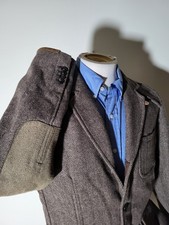 LOGG M Medium Brown Norfolk Field Tweed Herringbone Elbow Coat Blazer Jacket