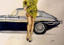 E Type Legs -  Watercolour print by Andy Crabb Jaguar Nostalgia stockings #506
