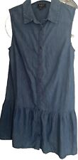 Lipsy Blue Denim Sleeveless Frill Hem Shirt Dress Size 8