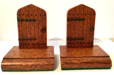 ANTIQUE GOTHIC DOOR SHAPED RARE HAND MADE OAK BOOK ENDS