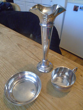 silver plated Bud vase plus two other pieces