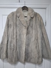 Silver Grey / Cream Genuine Mink Fur Coat Jacket Women Size M Soft