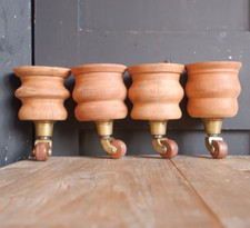 Set of 4 Turned  Furniture Stool Table Legs MAHOGANY Wood Feet Antique CASTORS