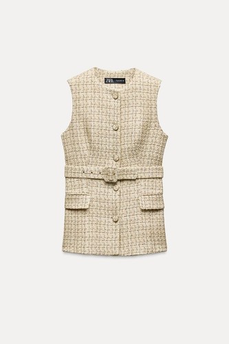 Zara tweed belted vest - vest, xs