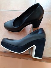 COS  LEATHER & SUEDE PLATFORM SHOES EU 36 UK 3 BLOCK HEELS Black 1940s Styling