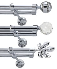 Metal Double Eyelet Curtain Pole Rod Polished Chrome Diameter 19mm No Rings