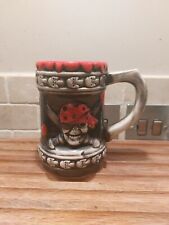 Handpainted Pirate Skull Ceramic Mug  Large Mug Tankard Black Red Goth Halloween