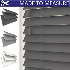 MADE TO MEASURE FAUX WOOD 50MM VENETIAN BLINDS SLATS STRING GREY WHITE