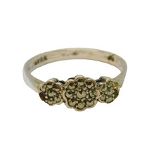 Sterling Silver Marcasite Triple Flower Design Dress Ring  Antique c1930 Size L