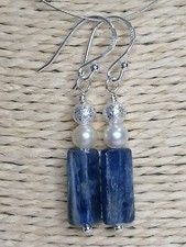 925 Sterling Silver Cultured Freshwater Pearl & Blue Tourmaline Earrings 730