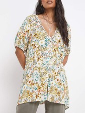 JD Williams Top Blouse Floral Button Front Crinkle Ladder Trim Sizes 12 to 26