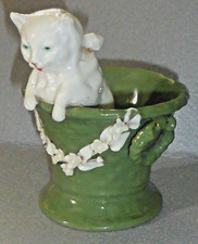 Very Rare Antique Conta & Boehme Fairing Cat in Basket with Flowers, c1880