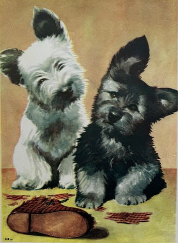 Vintage 1941 dog art - vintage, 12x9