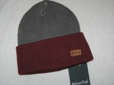 BNWT WEIRD FISH Reversible Rib Knit Cuff Beanie Hat   Grey Antique Cherry Red
