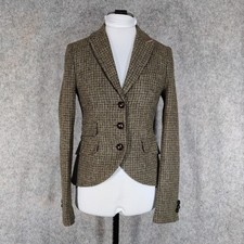 Jack Wills Moon Tweed Jacket Size UK 8 Fitted Brown Herringbone Country Hacking