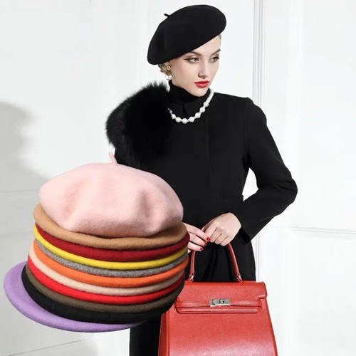 Plain wool beret hat - plain,
