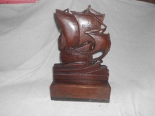 WOODEN SHIPS GALLEON CARVED PIECE ~ POSSIBLY BOOK or DOOR STOP *VINTAGE*