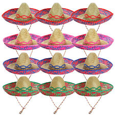 X12 STRAW MEXICAN SOMBRERO HATS PARTY CHOOSE COLOUR BANDIT MEXICO FANCY DRESS 