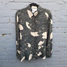 Max Mara Designer Silk Floral print Blouse black & beige UK 16 Collared Italian 