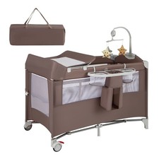 5-in-1 Portable Pack and Play Foldable Baby Nursery Center w/ Playpen Brown