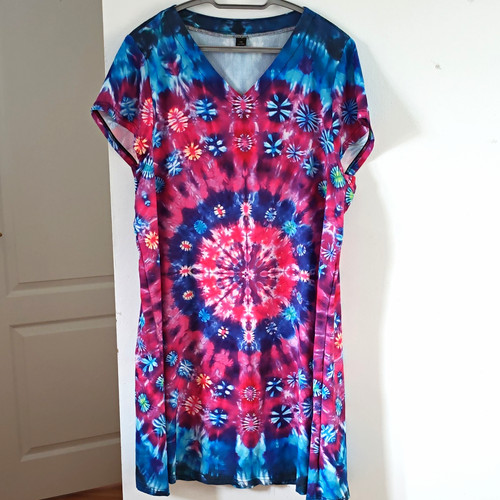 Tie dye neck casual dress - dye, v-neck