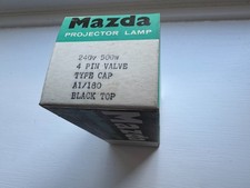 Projector bulb A1/180, 240V 500W 4 pin valve type cap, black top Mazda. Unused.