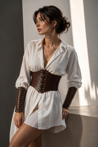 Brown medieval corset belt - medieval,