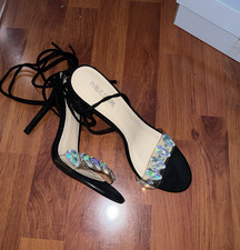 PUBLIC DESIRE Black Strappy Wraparound Stiletto Bling Heel Size UK 7 (4")