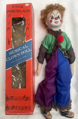 Musical porcelain clown doll - clown,