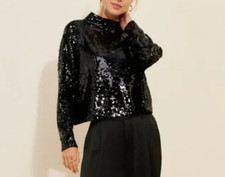 Anthropologie Pilcro  Alani Sweater Cashmere Sequin Mock Neck Jumper S UK 10/12