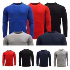 Mens Plain Colour Crew Neck Knitwear Sweater Jumper Pullover Long Sleeve Top 607