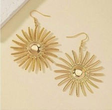 Zara New Quality Gold sunshine sun flower shine ray Hook statement  Earrings