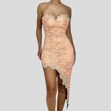 Vintage y2k Peach Lace Embellished Asymmetrical Dress