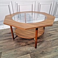 Retro Vintage Octagonal Glass Coffee Side Table - Mid Century Modern - Danish