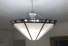 VTG Tiffany Style Uplighter Ceiling Light Glass Shade
