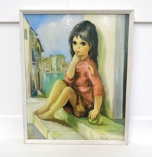 Vintage retro Dallas Simpson Young Girl on steps  Wood Framed Print Big Eye Art