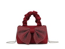 Women's Top Handle Faux Leather Dimanate Clutch Bag Evening Wedding Bow Handbag
