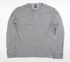 Superdry Mens Grey Henley Long Sleeve T-Shirt XL Cotton