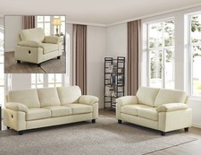 Cream High Grade Genuine Leather 3 Seater Sofa, 2 Seater or Armchair USB  BOSTON