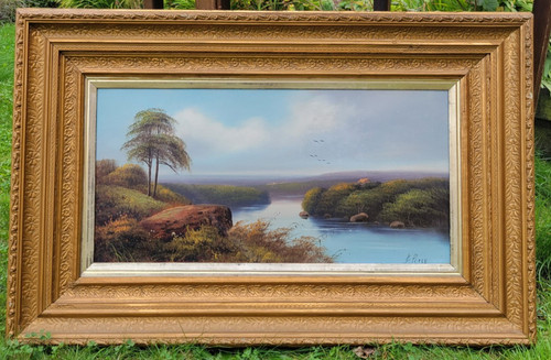 Antique oil board landscape - oil, on