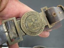 VINTAGE FRENCH BOY SCOUT LEATHER  BELT & BUCKLE UNITAIRES DE FRANCE ETRE PRET