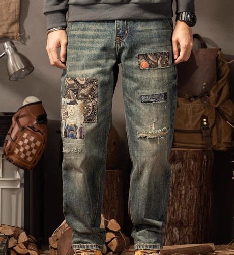 Men retro blue denim jeans - men's,