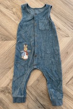Cute Peter Rabbit Boys Blue Velour Soft Dungarees Romper Outfit Age 18-24 Months