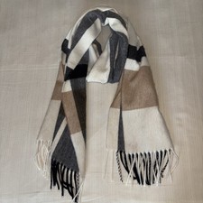 M&S Supersoft Beige/Ivory/Black Mix Check Scarf