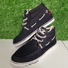 Ed Hardy High Top Boat Shoes Black UK 10 Embroidered Canvas Drawn In Seattle
