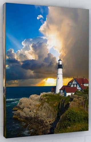 Lighthouse sunset scene canvas - lighthouse,