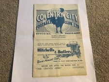 Rare Coventry City v Manchester City Football Programme 25/3/1939.