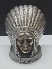 12CM HIGH VINTAGE 'GUY MOTORS LTD' LORRY/BUS INDIAN HEAD MASCOT EX+ CDN (B72)