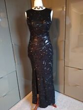 Quiz Black Sequin Leaf Swirl Long Evening Dress 10 Formal Cruise Christmas Party